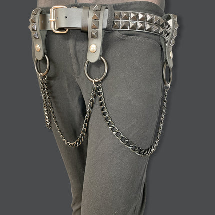 BT580-BS 2 ROW STUDDED BELT WITH REMOVABLE RING AND CHAIN