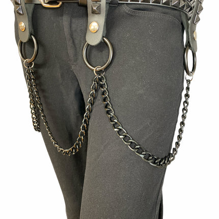BT580-BS 2 ROW STUDDED BELT WITH REMOVABLE RING AND CHAIN