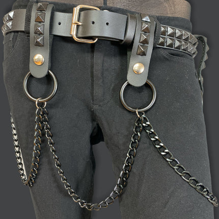 BT580-BS 2 ROW STUDDED BELT WITH REMOVABLE RING AND CHAIN