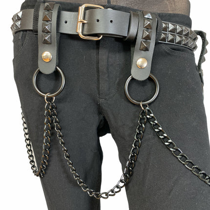 BT580-BS 2 ROW STUDDED BELT WITH REMOVABLE RING AND CHAIN