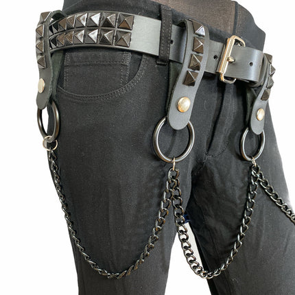 BT580-BS 2 ROW STUDDED BELT WITH REMOVABLE RING AND CHAIN