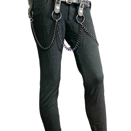 BT580-BS 2 ROW STUDDED BELT WITH REMOVABLE RING AND CHAIN