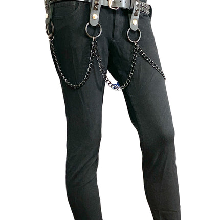 BT580-BS 2 ROW STUDDED BELT WITH REMOVABLE RING AND CHAIN