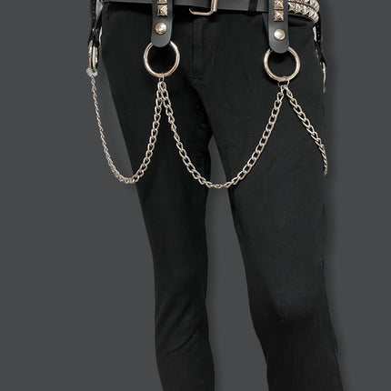 BT580 2 ROW STUDDED BELT WITH REMOVABLE RING AND CHAIN