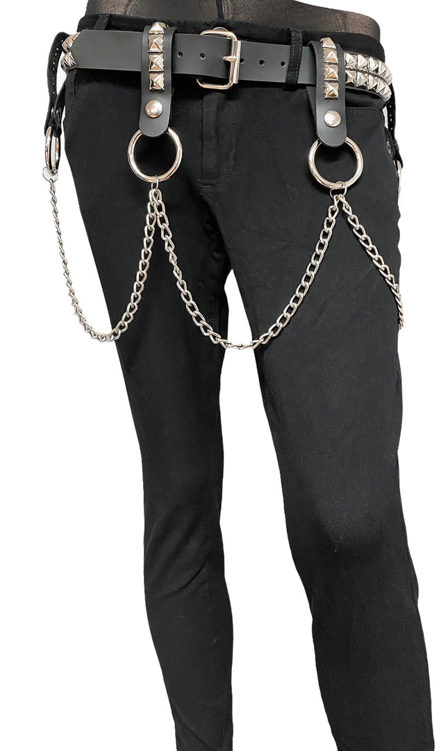BT580 2 ROW STUDDED BELT WITH REMOVABLE RING AND CHAIN