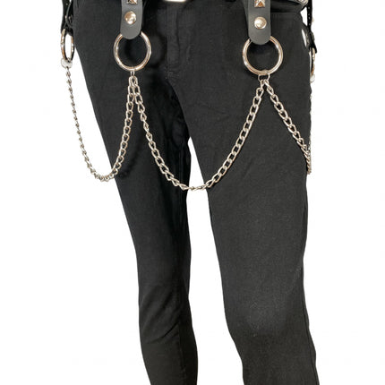 BT580 2 ROW STUDDED BELT WITH REMOVABLE RING AND CHAIN
