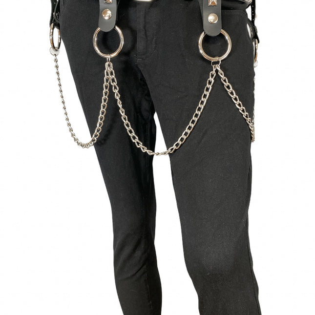 BT580 2 ROW STUDDED BELT WITH REMOVABLE RING AND CHAIN
