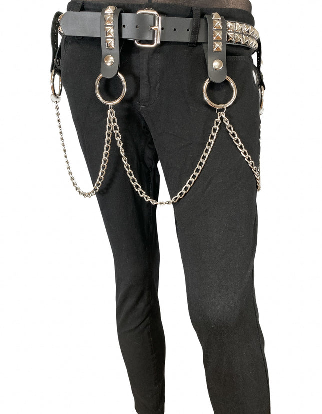 BT580 2 ROW STUDDED BELT WITH REMOVABLE RING AND CHAIN
