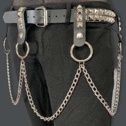 BT580 2 ROW STUDDED BELT WITH REMOVABLE RING AND CHAIN