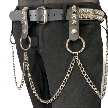BT580 2 ROW STUDDED BELT WITH REMOVABLE RING AND CHAIN