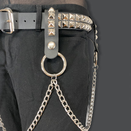 BT580 2 ROW STUDDED BELT WITH REMOVABLE RING AND CHAIN