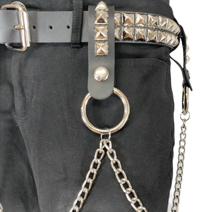 BT580 2 ROW STUDDED BELT WITH REMOVABLE RING AND CHAIN