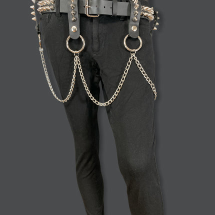 BT580 2 ROW STUDDED BELT WITH REMOVABLE RING AND CHAIN