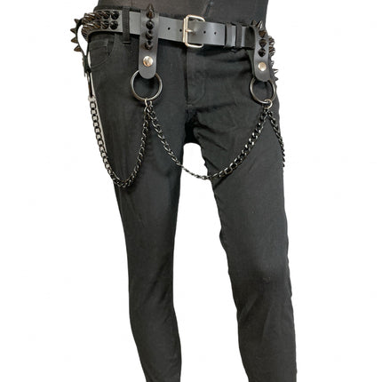 BT581-BS 2 ROW CONE STUDDED BELT WITH REMOVABLE RING AND CHAIN