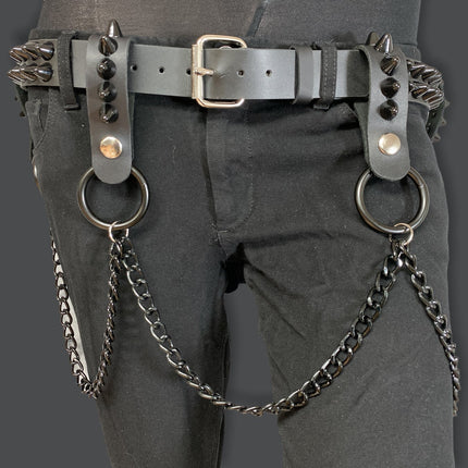 BT581-BS 2 ROW CONE STUDDED BELT WITH REMOVABLE RING AND CHAIN