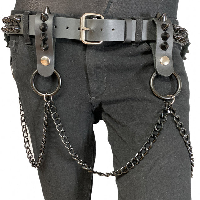 BT581-BS 2 ROW CONE STUDDED BELT WITH REMOVABLE RING AND CHAIN