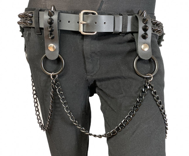 BT581-BS 2 ROW CONE STUDDED BELT WITH REMOVABLE RING AND CHAIN