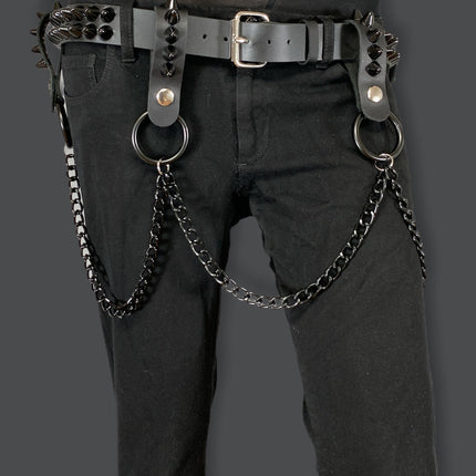 BT581-BS 2 ROW CONE STUDDED BELT WITH REMOVABLE RING AND CHAIN
