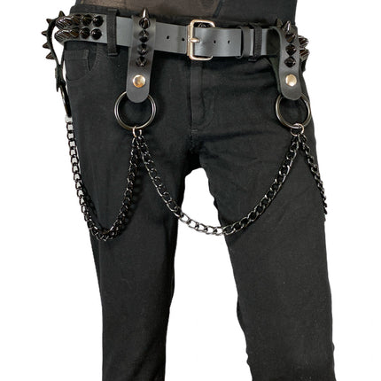 BT581-BS 2 ROW CONE STUDDED BELT WITH REMOVABLE RING AND CHAIN