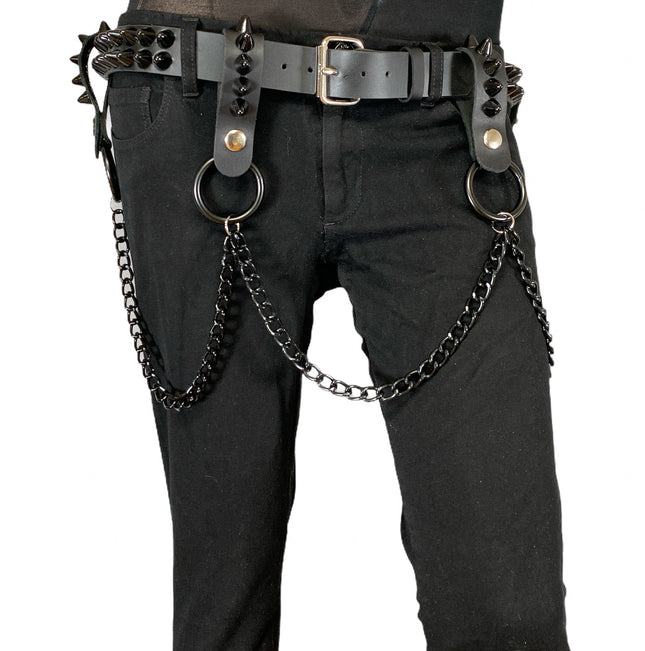 BT581-BS 2 ROW CONE STUDDED BELT WITH REMOVABLE RING AND CHAIN