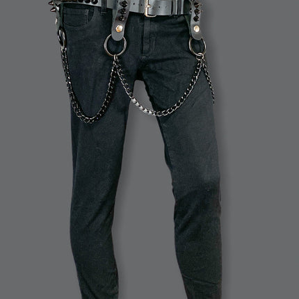 BT581-BS 2 ROW CONE STUDDED BELT WITH REMOVABLE RING AND CHAIN