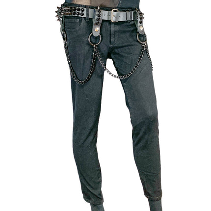 BT581-BS 2 ROW CONE STUDDED BELT WITH REMOVABLE RING AND CHAIN