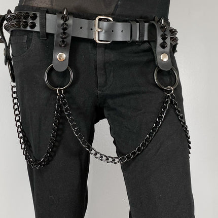 BT581-BS 2 ROW CONE STUDDED BELT WITH REMOVABLE RING AND CHAIN