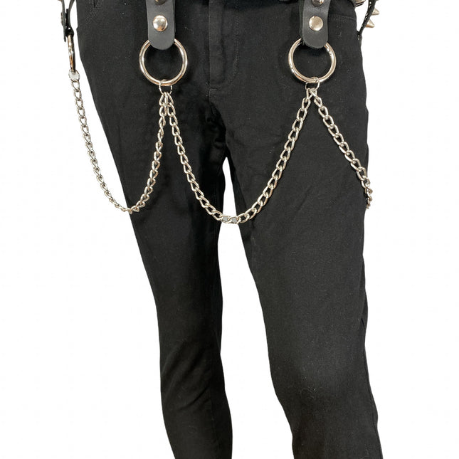 BT581 2 ROW CONE STUDDED BELT WITH REMOVABLE RING AND CHAIN