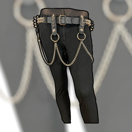 BT581 2 ROW CONE STUDDED BELT WITH REMOVABLE RING AND CHAIN