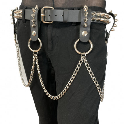BT581 2 ROW CONE STUDDED BELT WITH REMOVABLE RING AND CHAIN