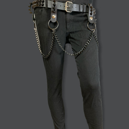 BT581-BS 2 ROW CONE STUDDED BELT WITH REMOVABLE RING AND CHAIN