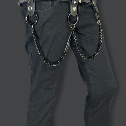 BT582-BS 3 ROW STUDDED BELT WITH REMOVABLE STUDDED RING AND CHAIN