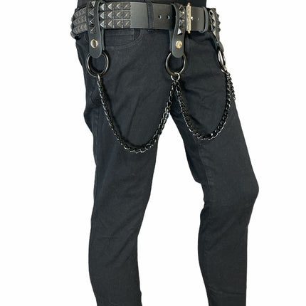 BT582-BS 3 ROW STUDDED BELT WITH REMOVABLE STUDDED RING AND CHAIN
