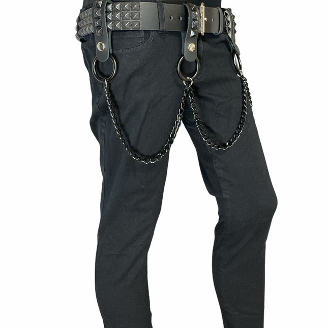 BT582-BS 3 ROW STUDDED BELT WITH REMOVABLE STUDDED RING AND CHAIN