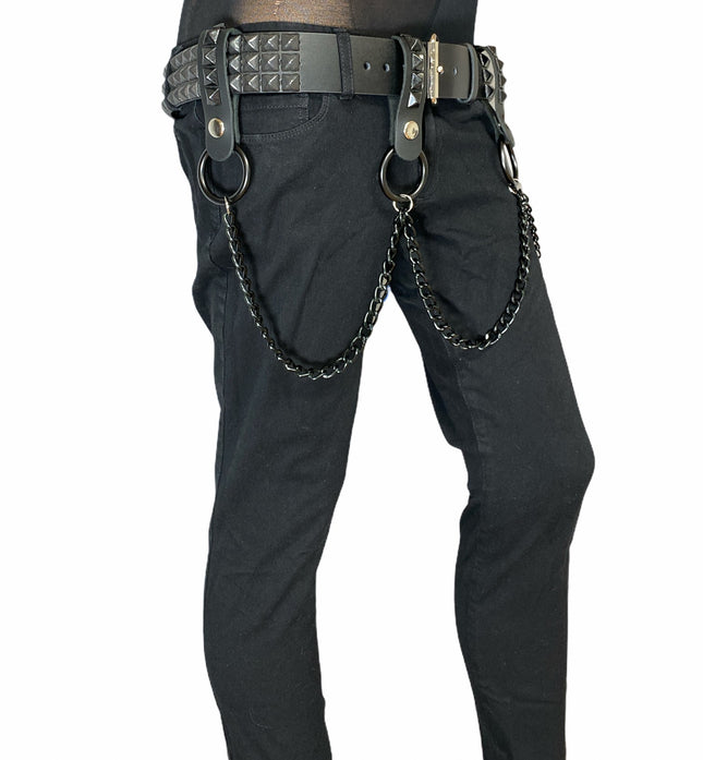 BT582-BS 3 ROW STUDDED BELT WITH REMOVABLE STUDDED RING AND CHAIN