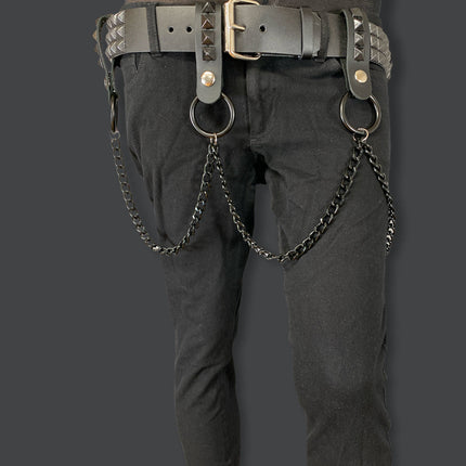 BT582-BS 3 ROW STUDDED BELT WITH REMOVABLE STUDDED RING AND CHAIN