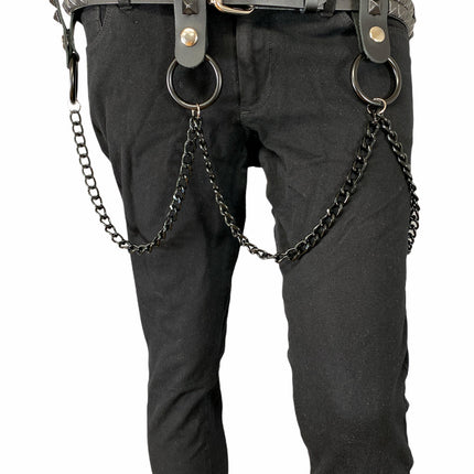 BT582-BS 3 ROW STUDDED BELT WITH REMOVABLE STUDDED RING AND CHAIN