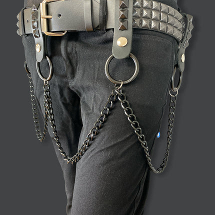 BT582-BS 3 ROW STUDDED BELT WITH REMOVABLE STUDDED RING AND CHAIN