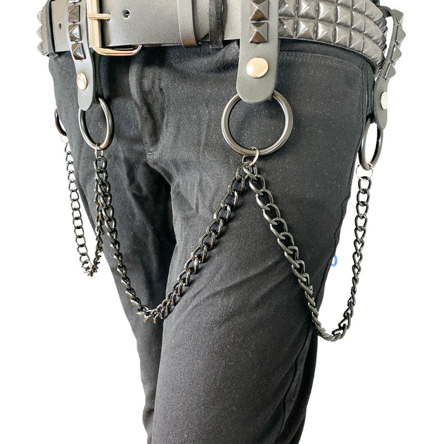 BT582-BS 3 ROW STUDDED BELT WITH REMOVABLE STUDDED RING AND CHAIN
