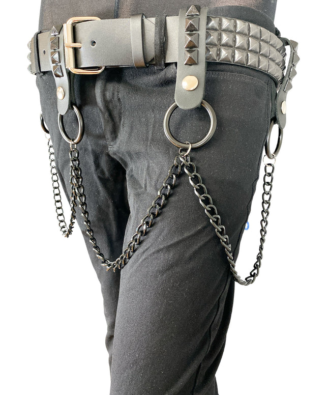 BT582-BS 3 ROW STUDDED BELT WITH REMOVABLE STUDDED RING AND CHAIN