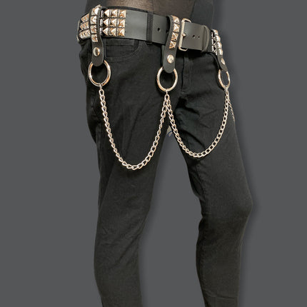 BT582 3 ROW STUDDED BELT WITH REMOVABLE STUDDED RING AND CHAIN
