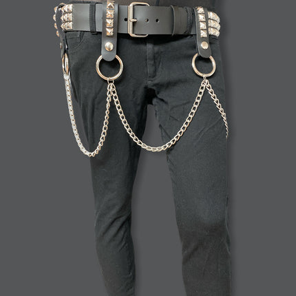 BT582 3 ROW STUDDED BELT WITH REMOVABLE STUDDED RING AND CHAIN