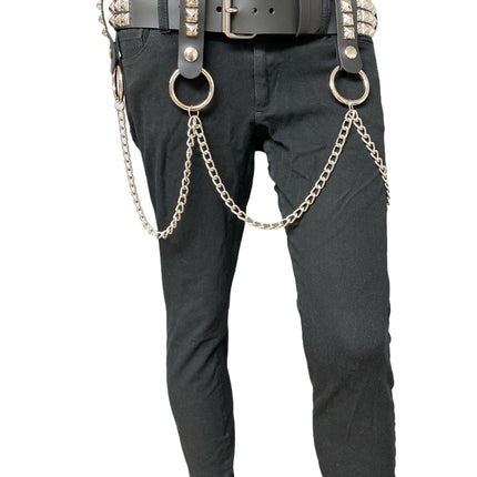 BT582 3 ROW STUDDED BELT WITH REMOVABLE STUDDED RING AND CHAIN