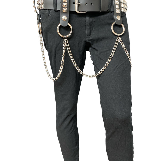BT582 3 ROW STUDDED BELT WITH REMOVABLE STUDDED RING AND CHAIN