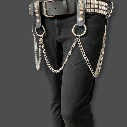 BT582 3 ROW STUDDED BELT WITH REMOVABLE STUDDED RING AND CHAIN
