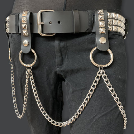 BT582 3 ROW STUDDED BELT WITH REMOVABLE STUDDED RING AND CHAIN