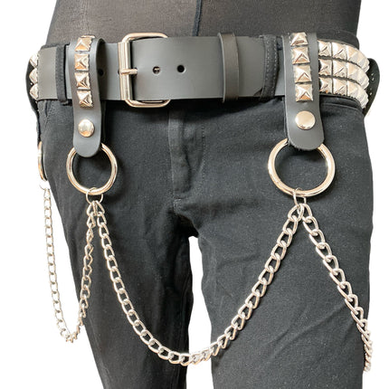 BT582 3 ROW STUDDED BELT WITH REMOVABLE STUDDED RING AND CHAIN