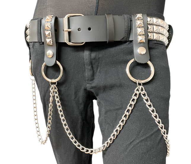 BT582 3 ROW STUDDED BELT WITH REMOVABLE STUDDED RING AND CHAIN