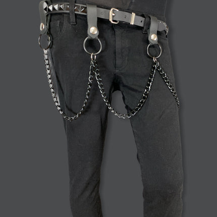 BT583-BS SINGLE ROW STUDDED BELT WITH REMOVABLE STUDDED RING AND CHAIN