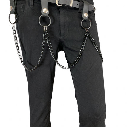 BT583-BS SINGLE ROW STUDDED BELT WITH REMOVABLE STUDDED RING AND CHAIN